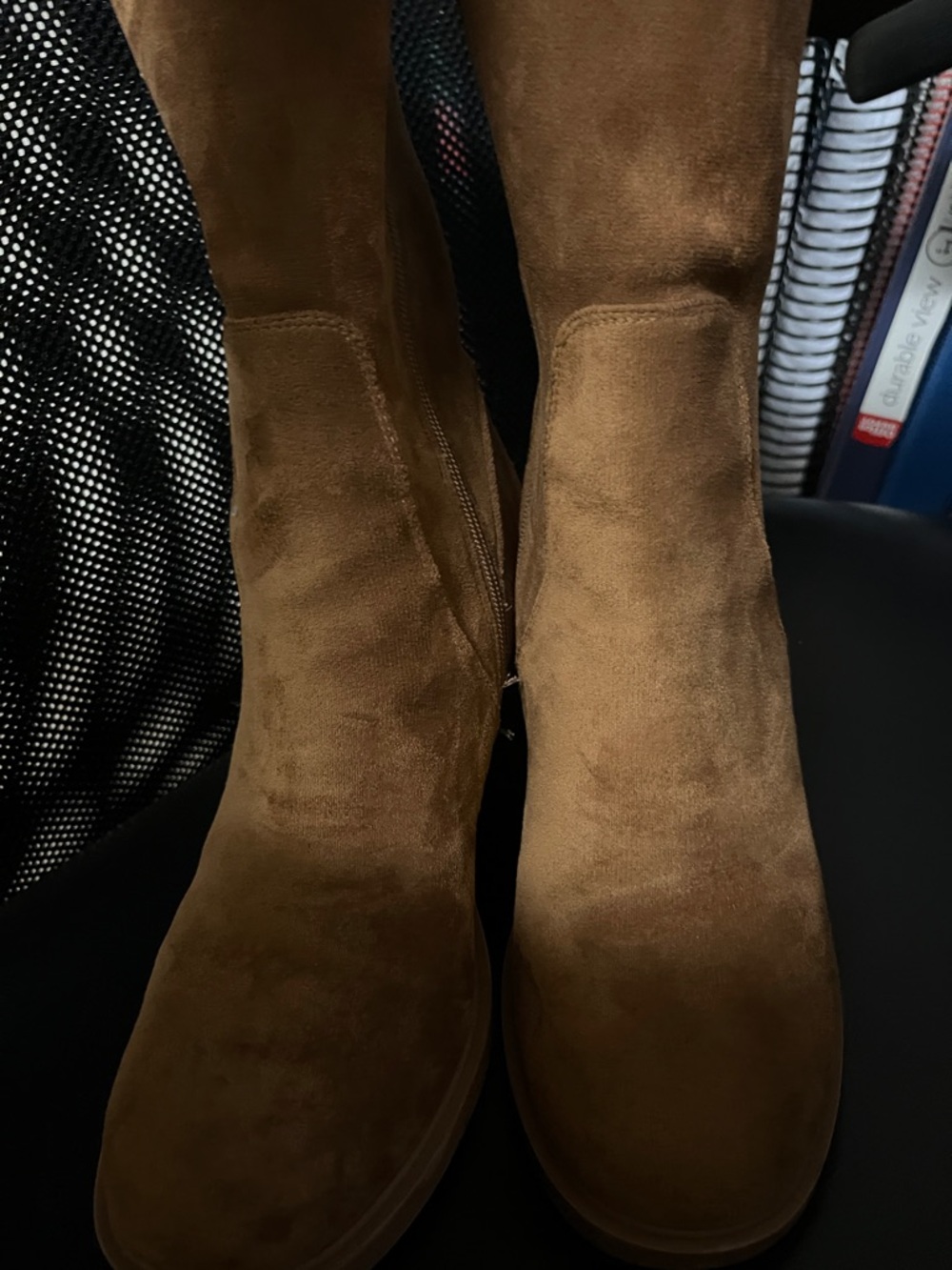 Falls Creek Taupe Suede Mid-Calf Block Heel Boots - Picture 2 of 4